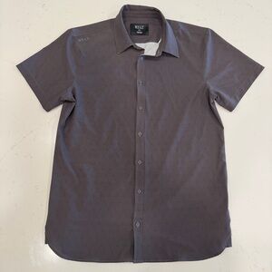 Bylt Basics Men’s Short Sleeve Button Down Shirt Gray Pattern Large